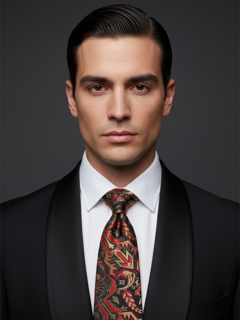 Elegant Black Tie with Red & Golden Embroidered Work - Image 3