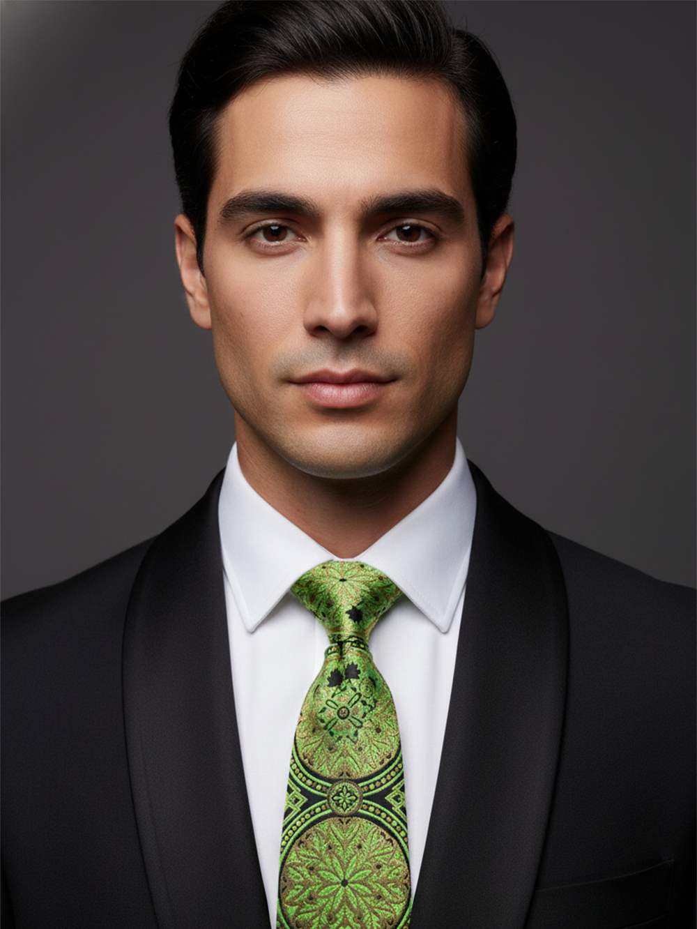 Elegant Green Silk Necktie ? Dark & Light Shade Woven Design - Image 2