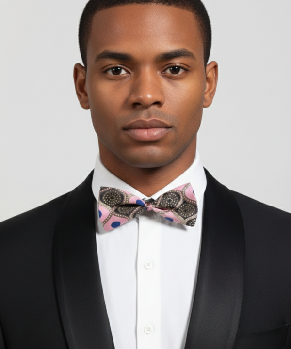 Pink Tie with Black & Golden Accents and Blue Circular Pattern ? Designer Party Wear Tie