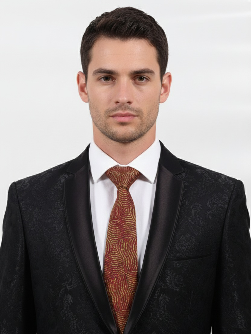 Luxury Red Silk Necktie with Elegant Golden Embroidery - Image 2