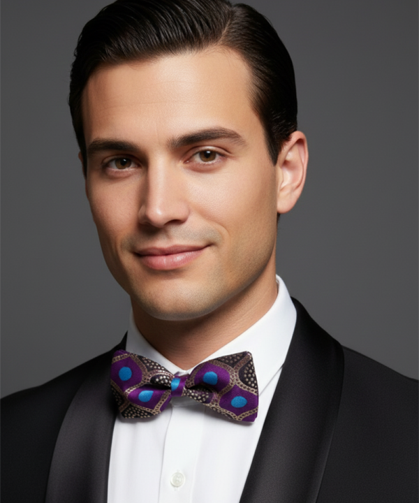 Royal Radiance: The Purple & Gold Geometric Bow Tie