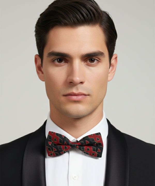 The Midnight Crimson: Elegant Red & Black Patterned Bow Tie