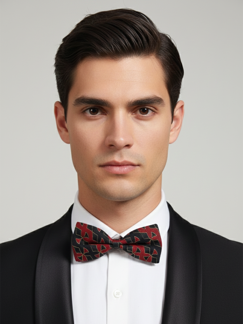 The Midnight Crimson: Elegant Red & Black Patterned Bow Tie