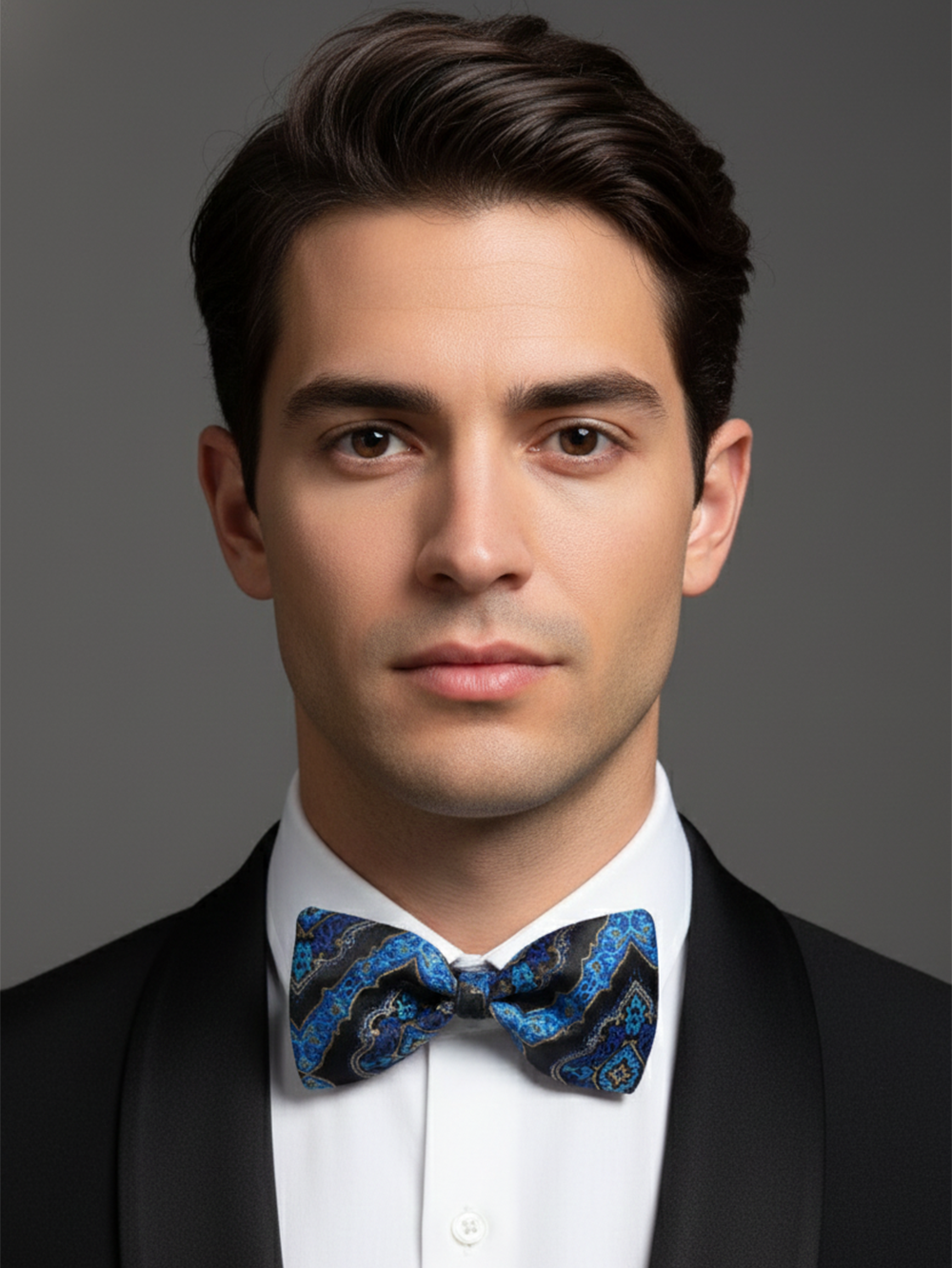 Celestial Sophistication: The Sky Blue & Noir Patterned Bow Tie
