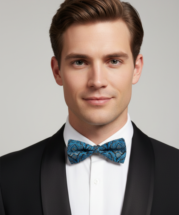 Azure Dreams: The Sky Blue Geometric Patterned Bow Tie