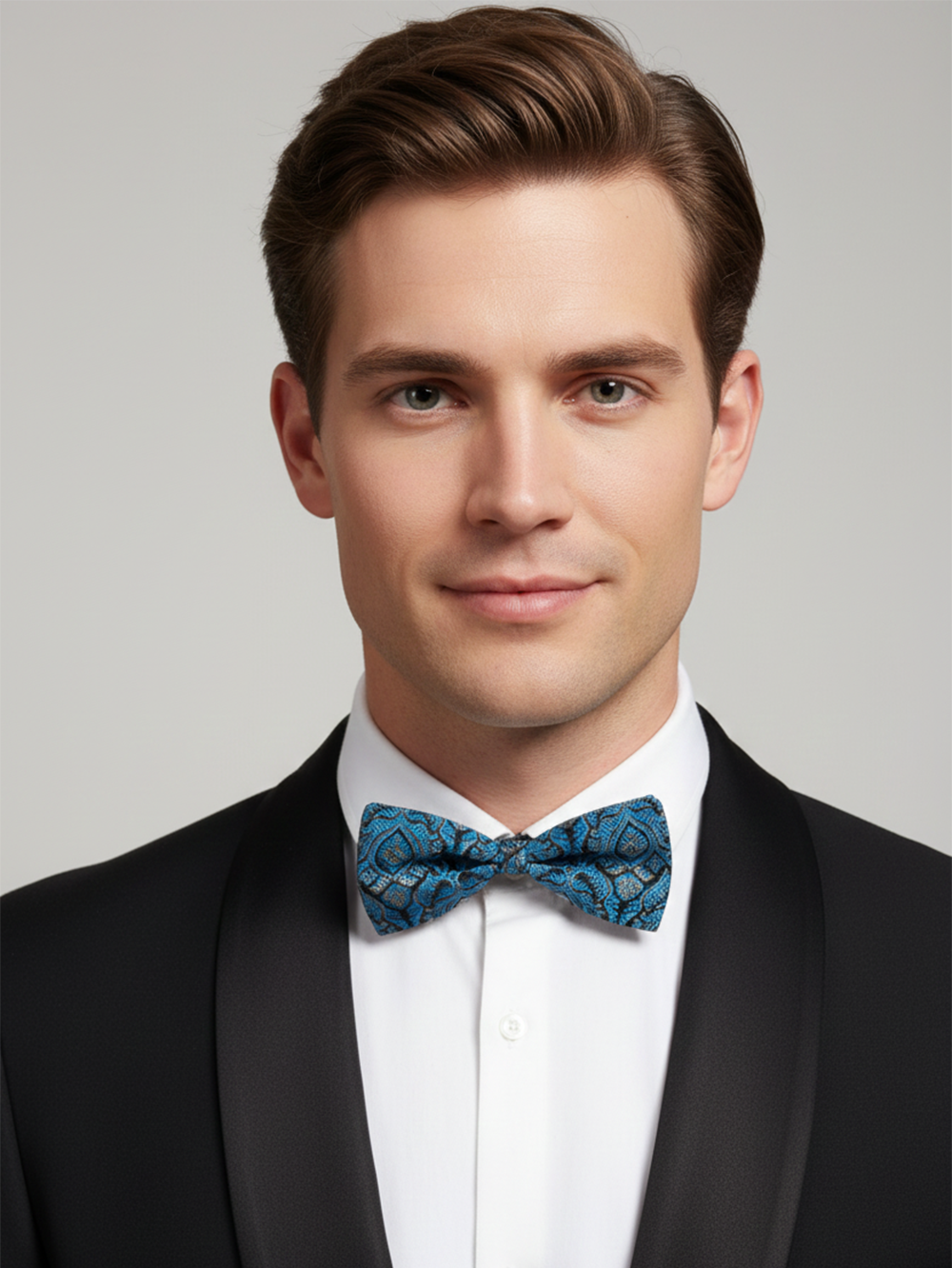 Azure Dreams: The Sky Blue Geometric Patterned Bow Tie