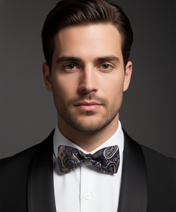 Stylish Blue and Golden Bow Tie ? Premium Formal Men?s Accessory