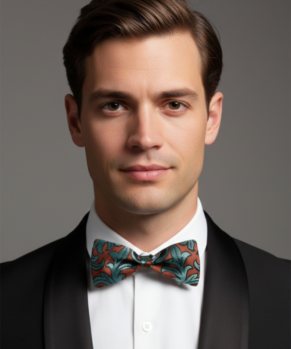 The Midnight Meadow: Emerald & Dusty Rose Silk Bow Tie