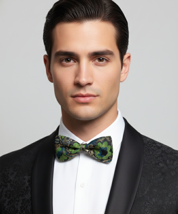 Multicolor Silk Bow Tie ? Blue, Green, Golden & Black ? Formal Men?s Accessory