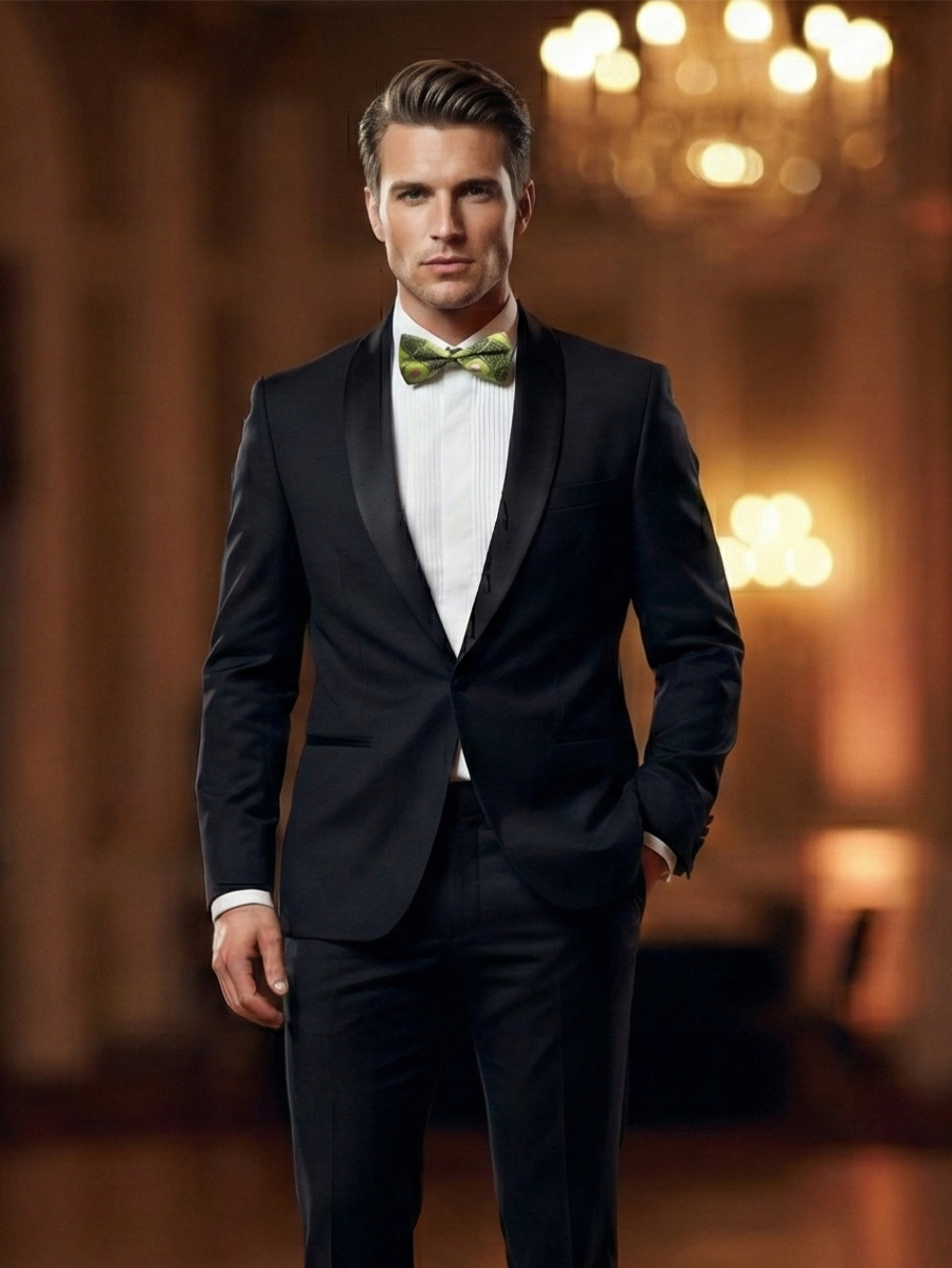 Green & Pink Geometric Jacquard Bow Tie ? Bold Patterned Formal Wear - Image 3