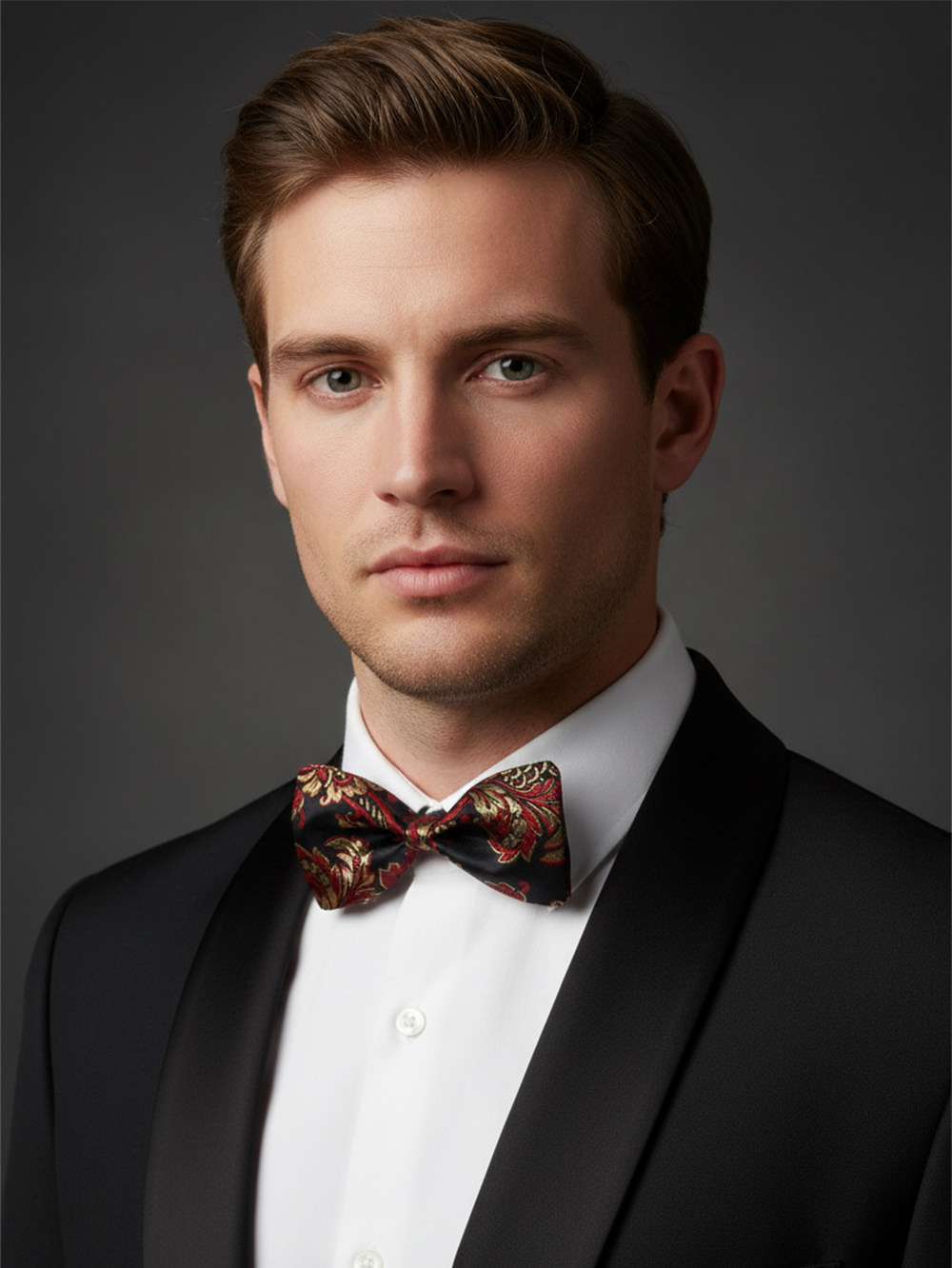 The Midnight Merlot: Maroon & Rose Gold Embroidered Bow Tie