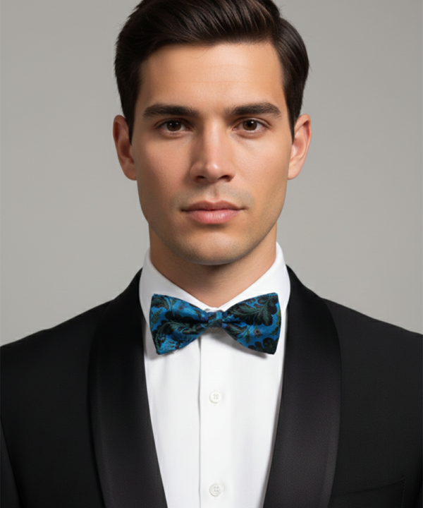 The Zenith Noir: Sky Blue & Black Filigree Bow Tie