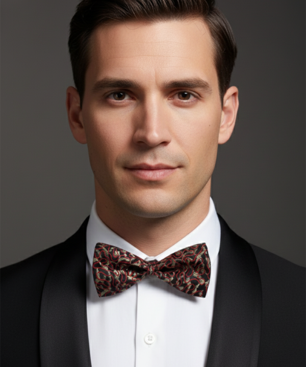 The Regal Monarch: Maroon & Gold Hand-Embellished Bow Tie