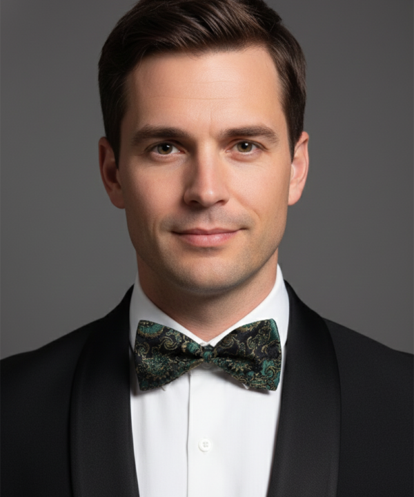 The Emerald Enigma: Forest Green & Black Lattice Bow Tie