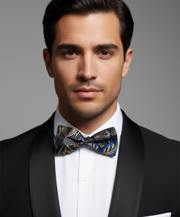 The Midnight Mosaic: Handcrafted Multi-Tonal Blue & Black Bow Tie