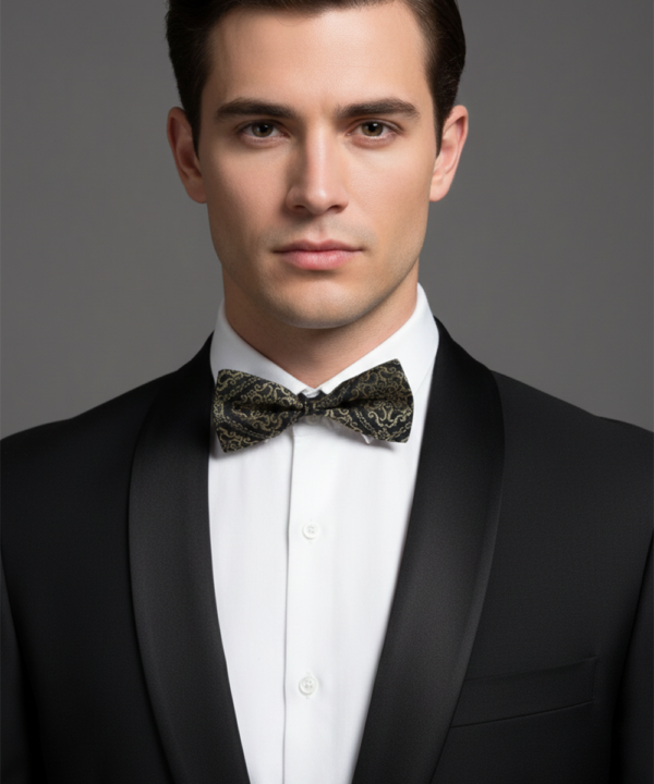 The Sterling Shadow: Metallic Silver & Onyx Bow Tie
