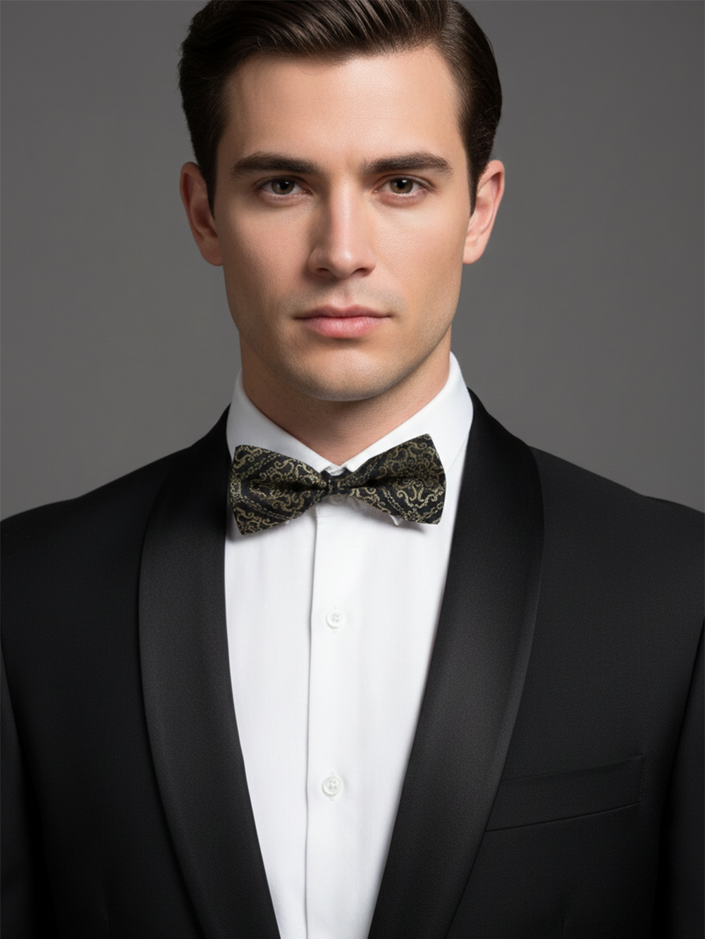The Sterling Shadow: Metallic Silver & Onyx Bow Tie