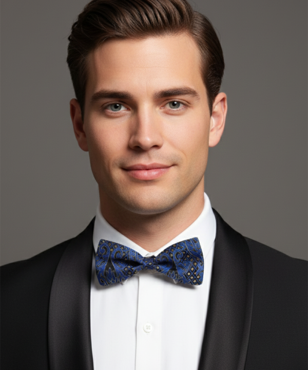 The Obsidian Azure: Midnight Blue Embroidered Bow Tie