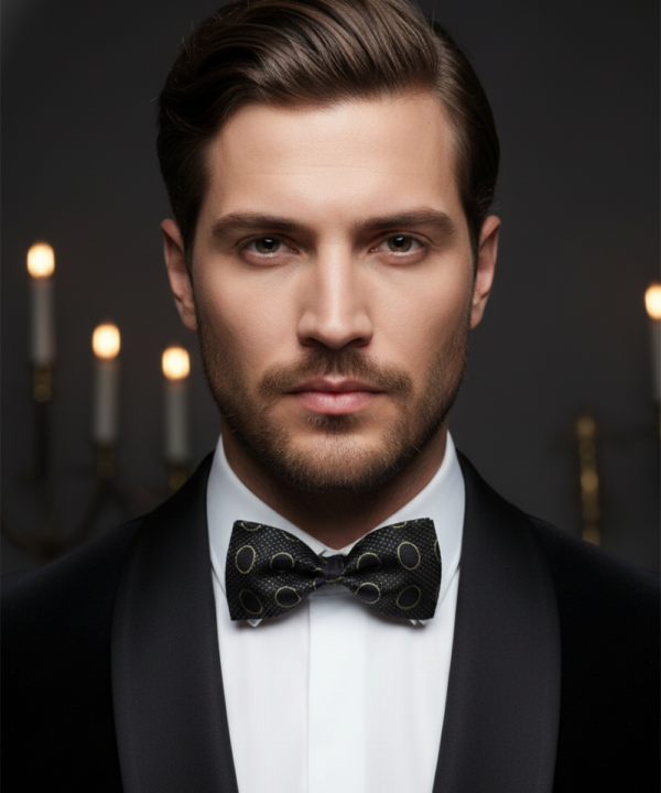 The Midnight Midas: Luxury Black & Gold Filigree Bow Tie