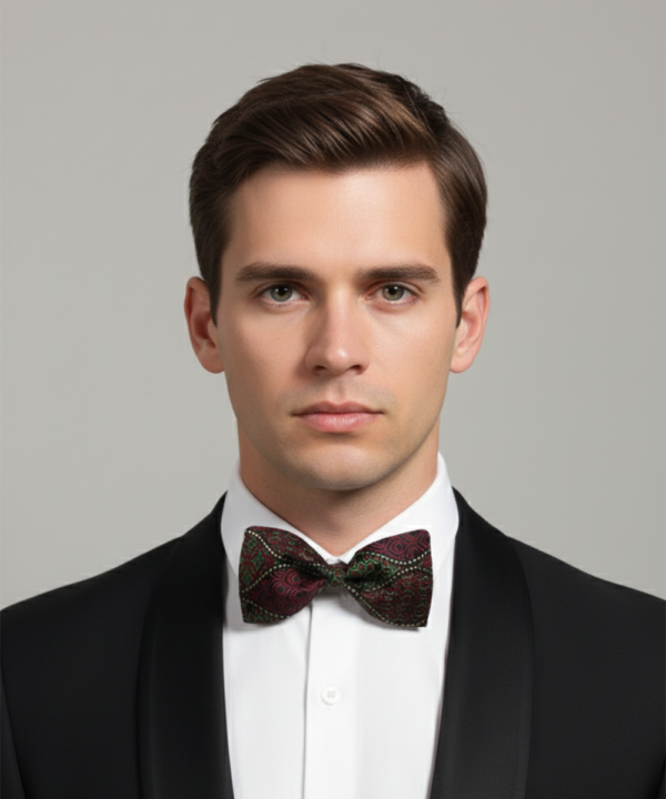 The Midnight Vineyard: Burgundy & Black Embroidered Bow Tie