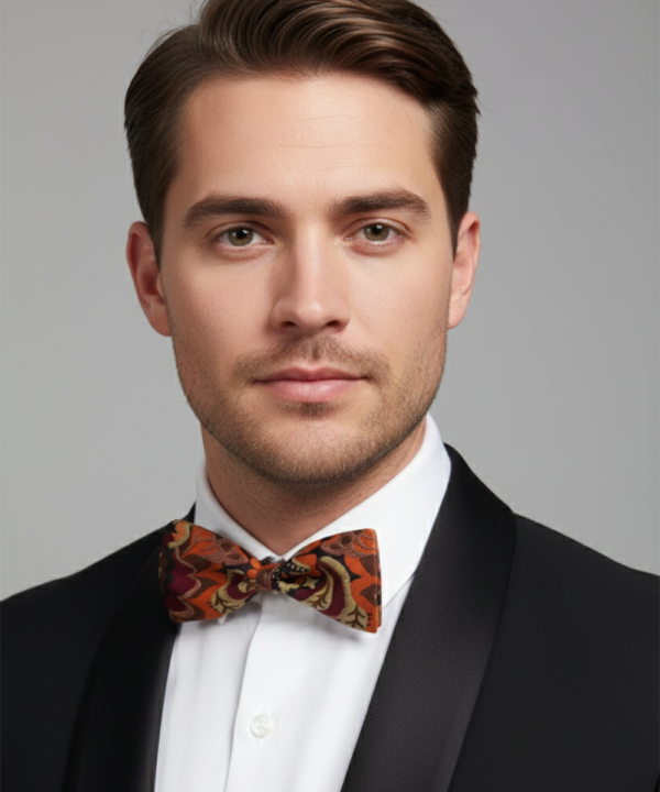 The Crimson Noir: Hand-Embroidered Red & Black Bow Tie
