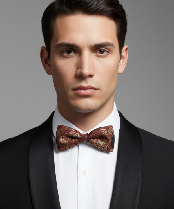 The Crimson Gilded Beau: Dark Red & Rose Gold Bow Tie