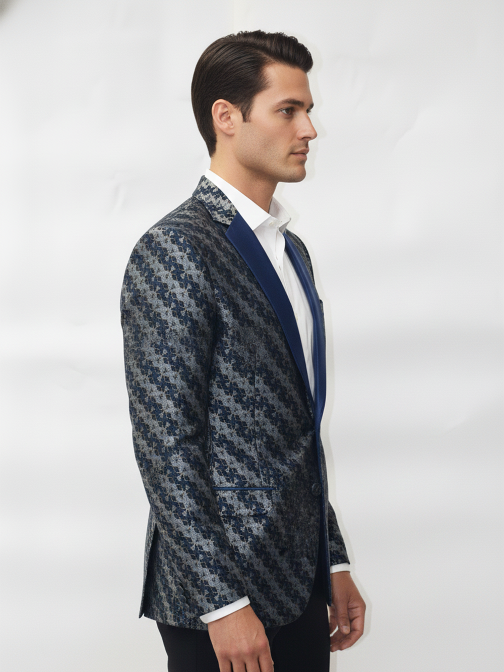 Men?s Premium Jacquard Tuxedo Blazer ? Navy Lapel Statement Jacket - Image 2
