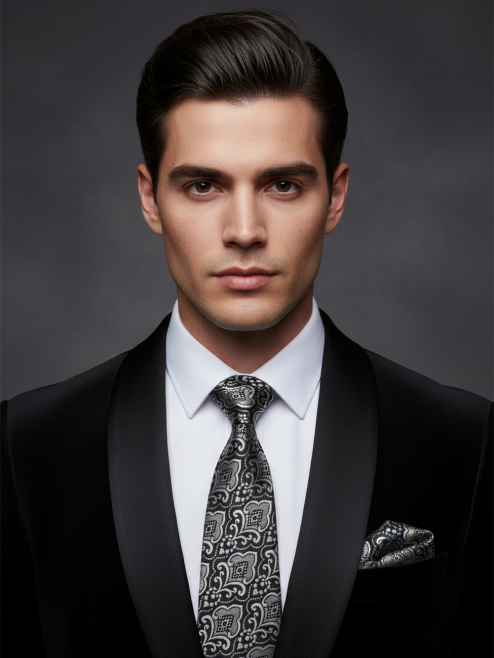 Black Tie with White Work Pattern ? Classic Formal Necktie - Image 3