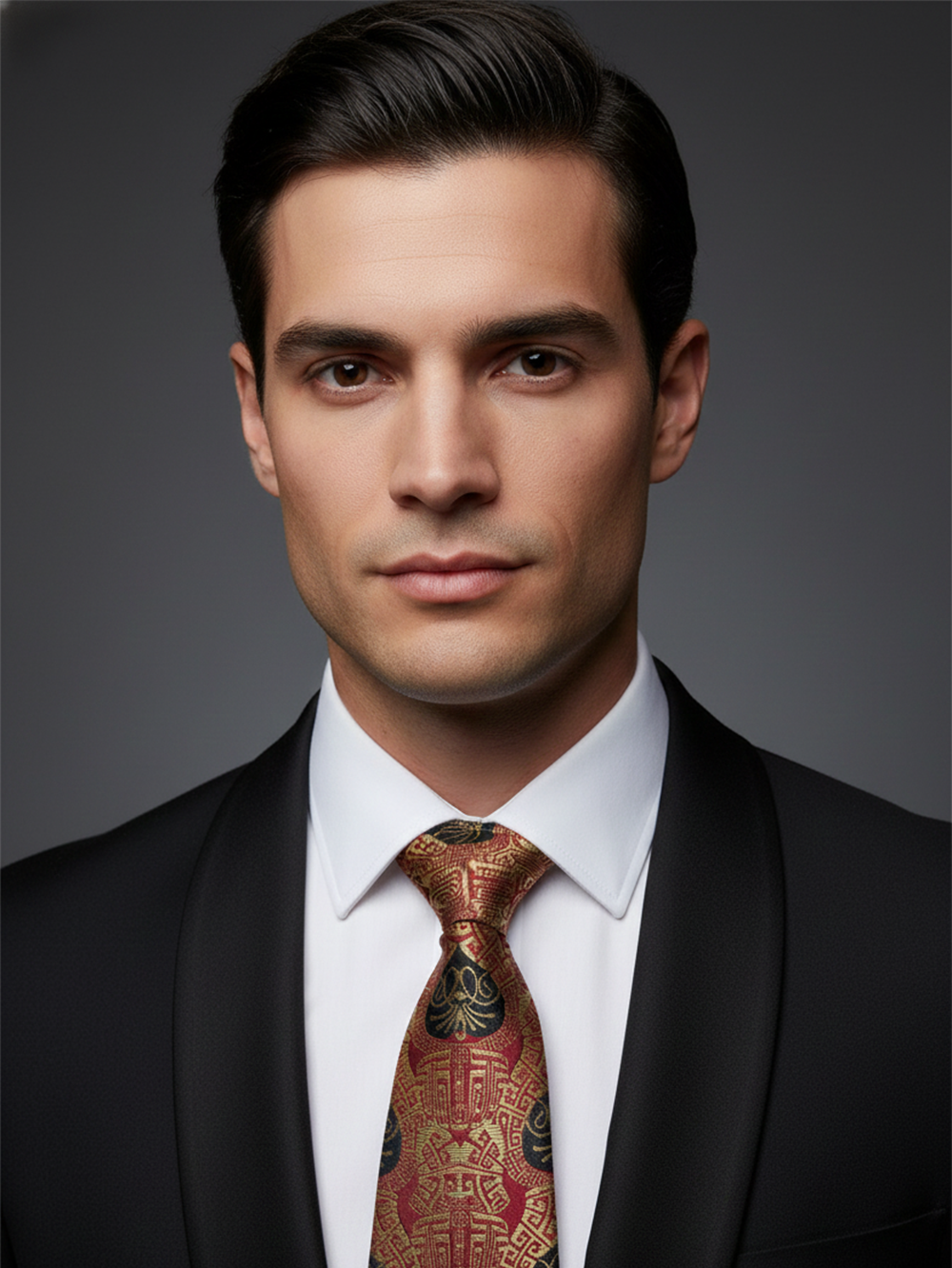 Red Tie with Golden & Black Work ? Elegant Designer Necktie - Image 3