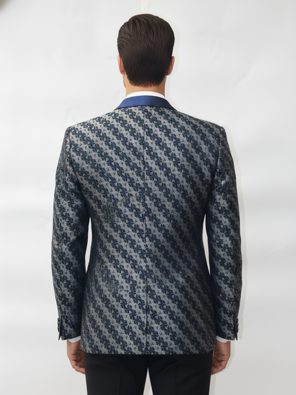 Men?s Premium Jacquard Tuxedo Blazer ? Navy Lapel Statement Jacket - Image 3