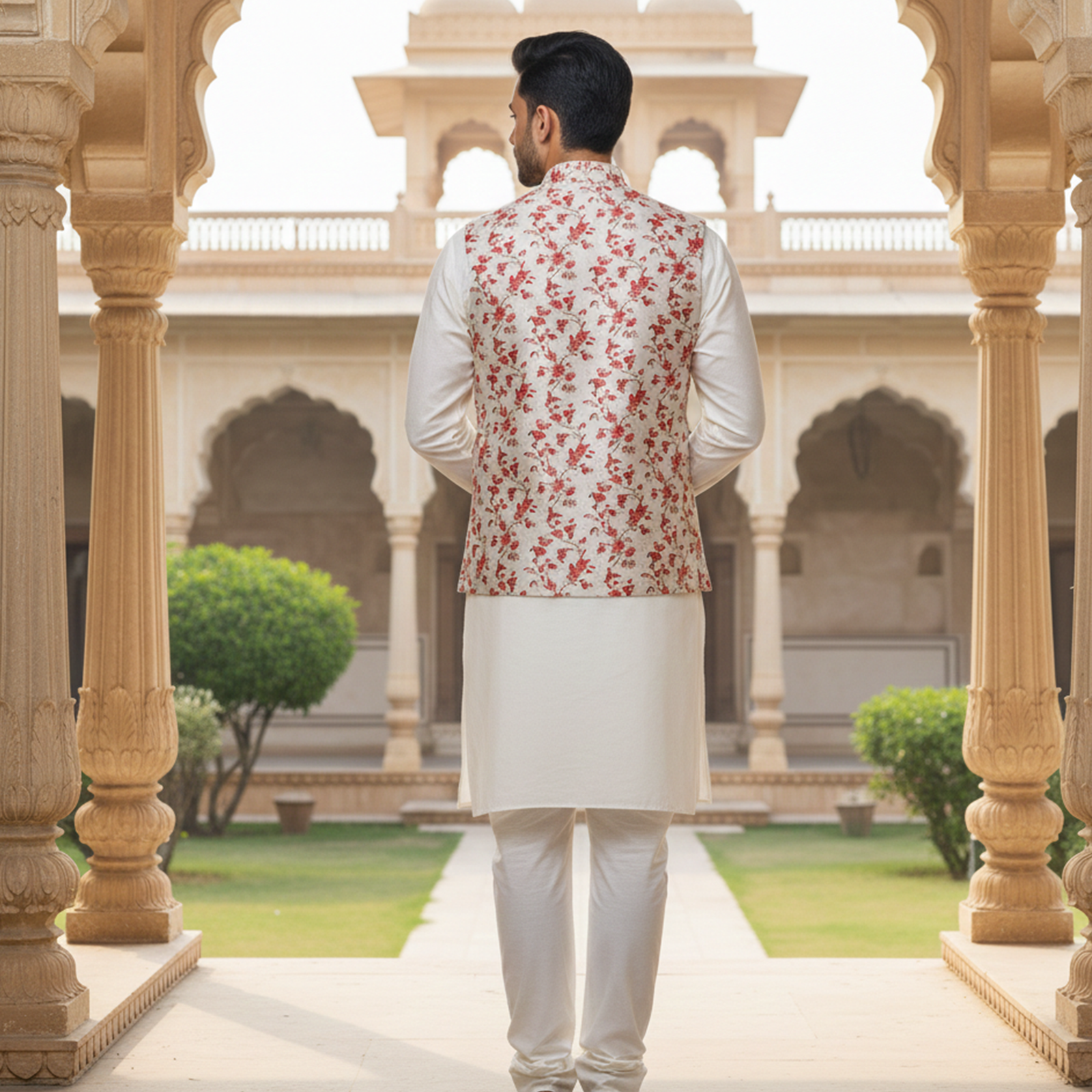 Men?s Ivory Floral Print Nehru Jacket with Kurta Pajama ? Elegant Festive Wear - Image 3