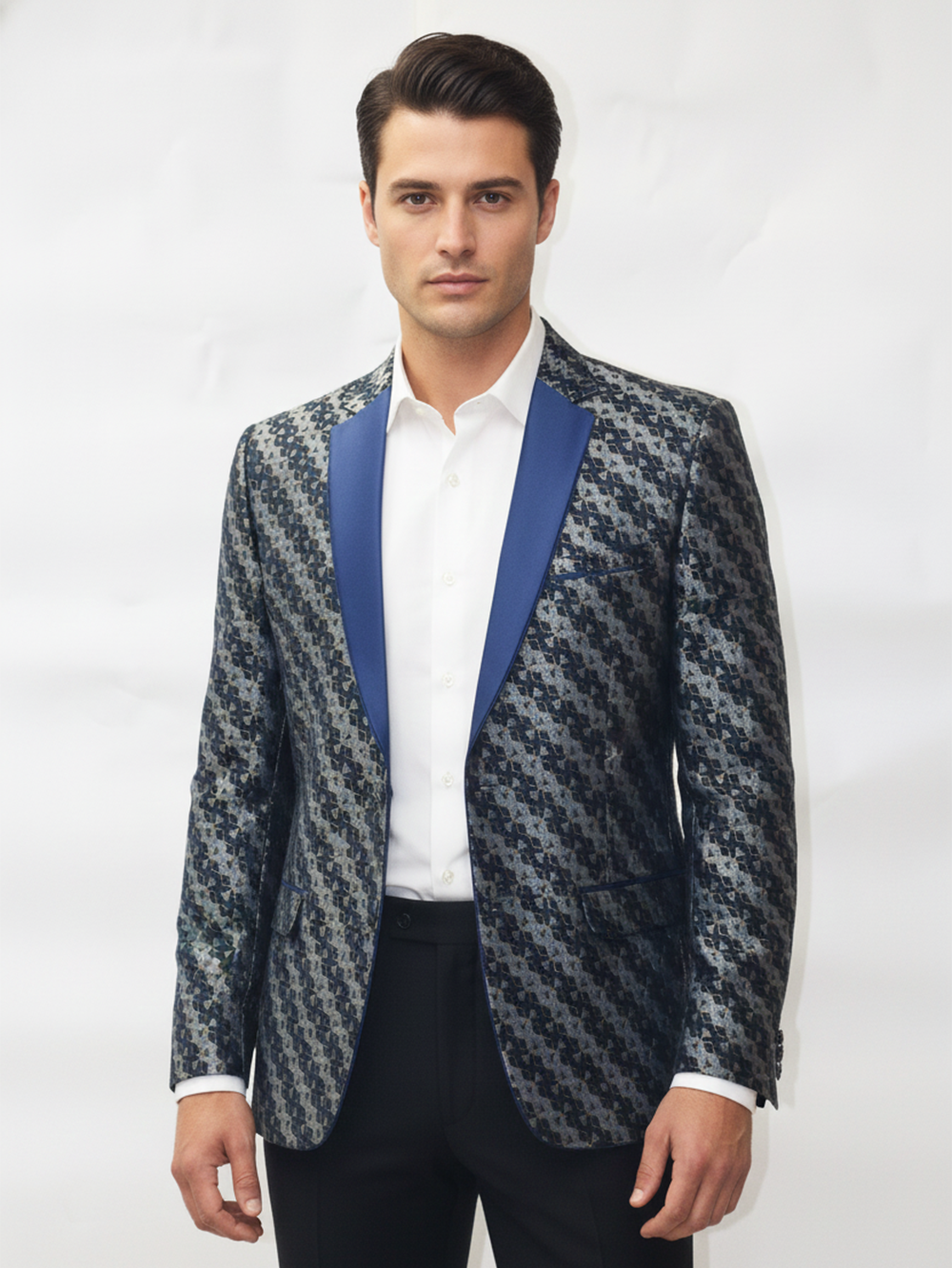 Men?s Premium Jacquard Tuxedo Blazer ? Navy Lapel Statement Jacket - Image 4