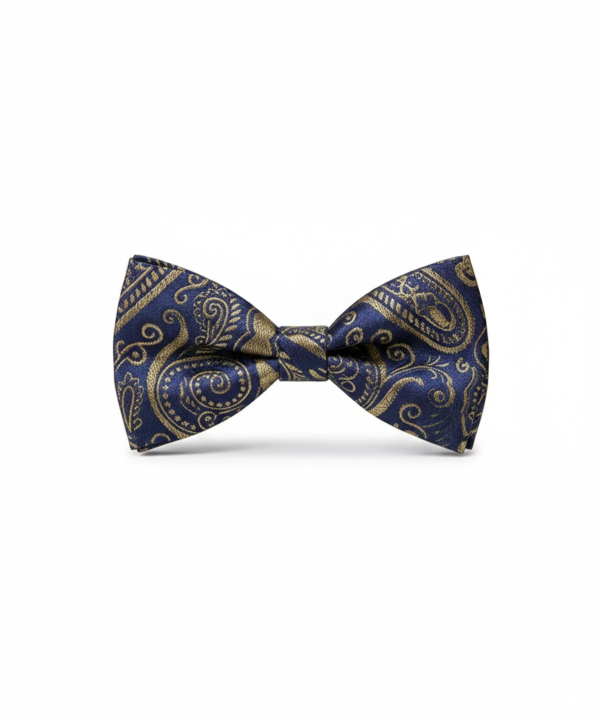Classic Navy & Gold Paisley Bow Tie ? Elegant Formal Accessory