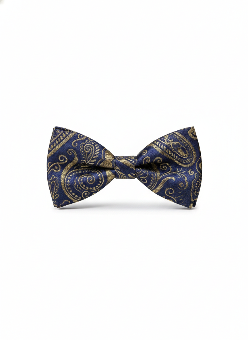 Classic Navy & Gold Paisley Bow Tie ? Elegant Formal Accessory