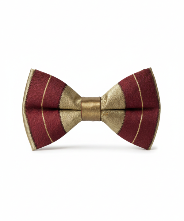 Classic Burgundy & Gold Striped Bow Tie ? Elegant Formal Accessory