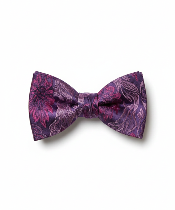 Elegant Purple Jacquard Floral Bow Tie ? Refined Formal Accessory
