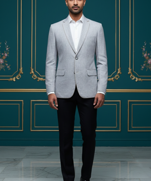 Men?s Premium Light Grey Melange Blazer ? Slim-Fit Versatile Formal Jacket for Summer Weddings & Business