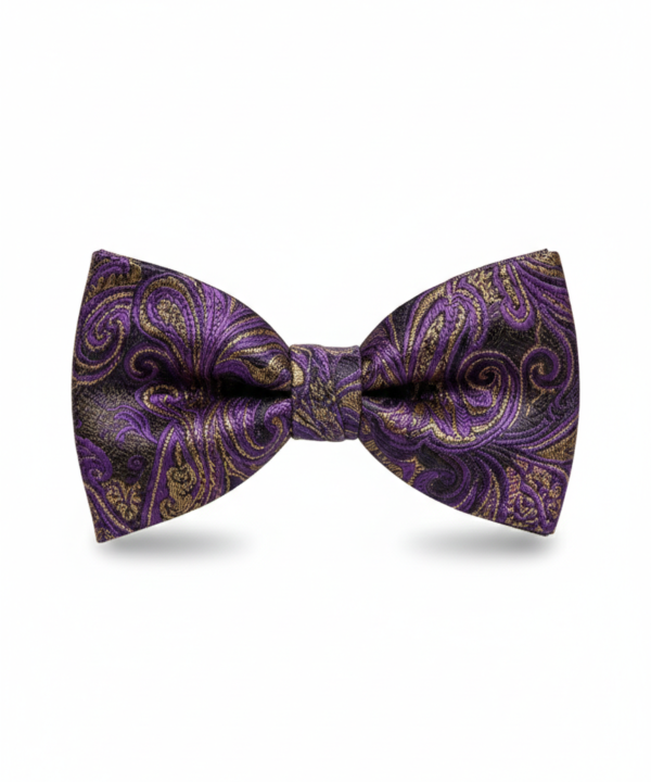 Purple & Gold Paisley Floral Bow Tie ? Elegant Formal Accessory