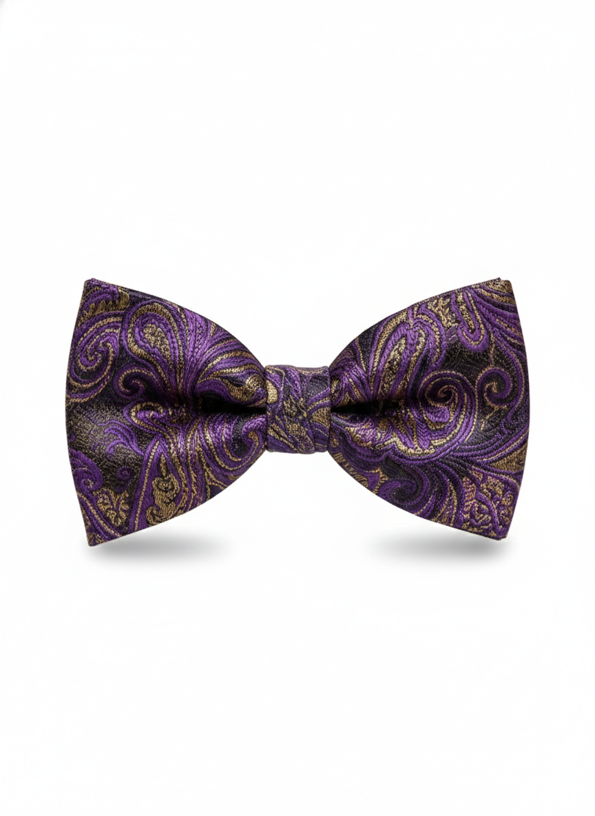 Purple & Gold Paisley Floral Bow Tie ? Elegant Formal Accessory