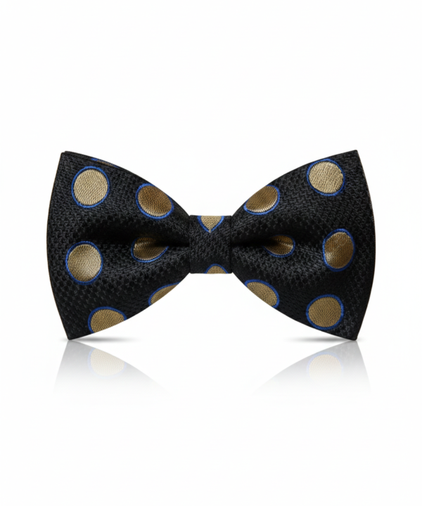 Black Bow Tie with Gold & Blue Polka Dot Design ? Stylish Formal Accessory