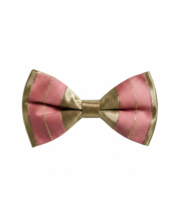 Pink & Gold Satin Striped Bow Tie ? Stylish Formal Accessory
