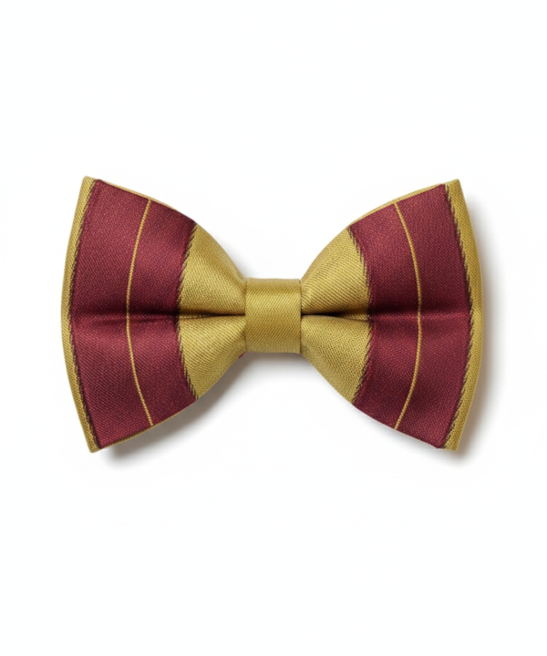 Burgundy & Gold Striped Satin Bow Tie ? Classic Formal Accessory