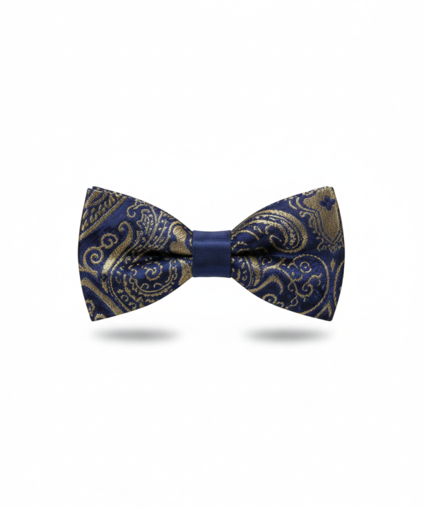 Elegant Navy & Gold Paisley Silk Bow Tie ? Classic Formal Accessory