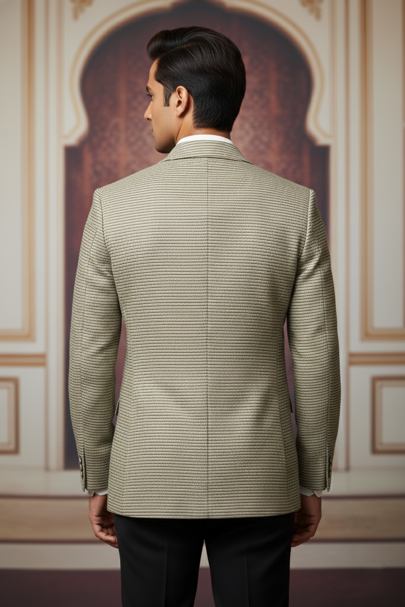 Men's Slim Fit Textured Blazer - Sage Grey Micro-Stripe Sport Coat with Notch Lapel - Image 3