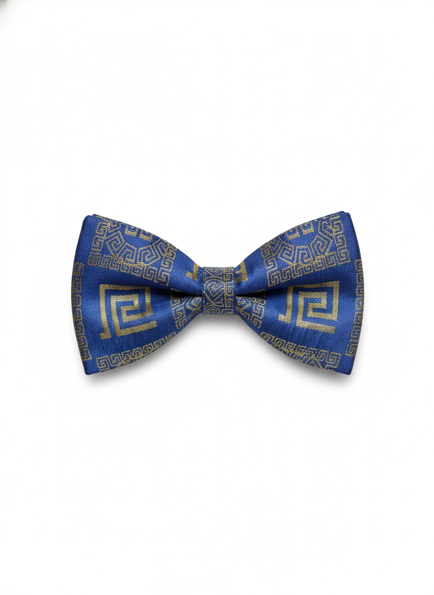 Royal Blue & Gold Patterned Bow Tie ? Elegant Formal Accessory