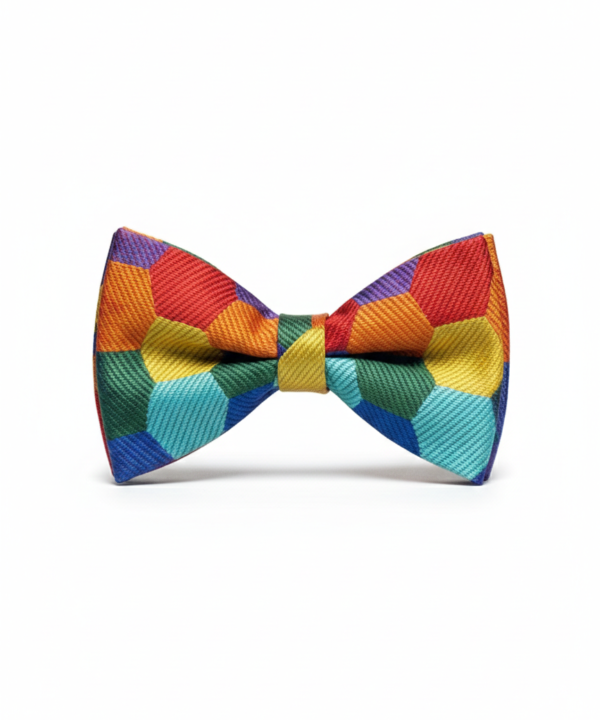 Multicolor Geometric Pattern Bow Tie ? Vibrant Formal Accessory