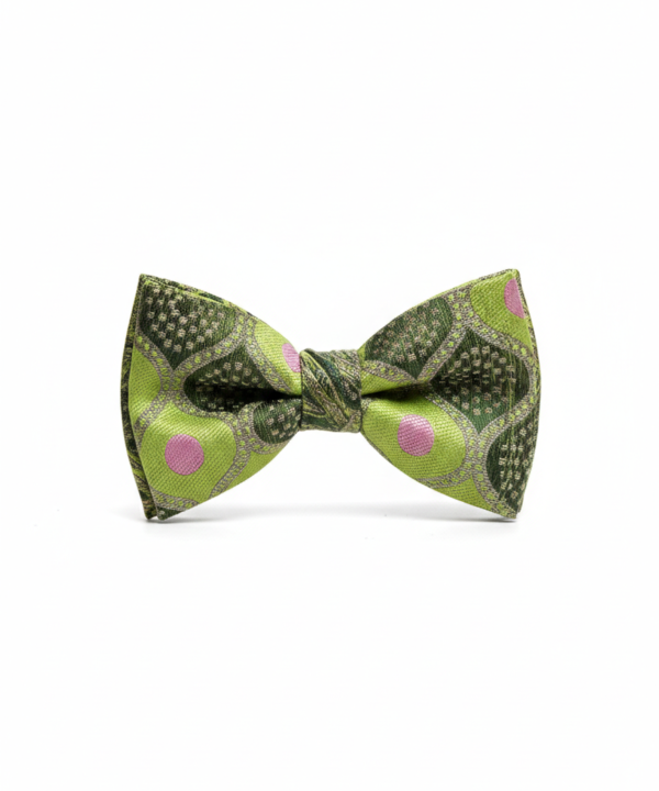 Green & Pink Geometric Jacquard Bow Tie ? Bold Patterned Formal Wear
