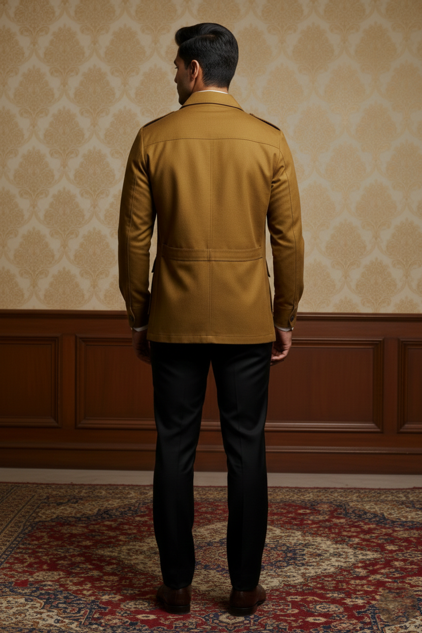 Men?s Premium Mustard Yellow Safari Jacket ? Slim-Fit Cotton-Blend Utility Blazer with Cargo Pockets - Image 2