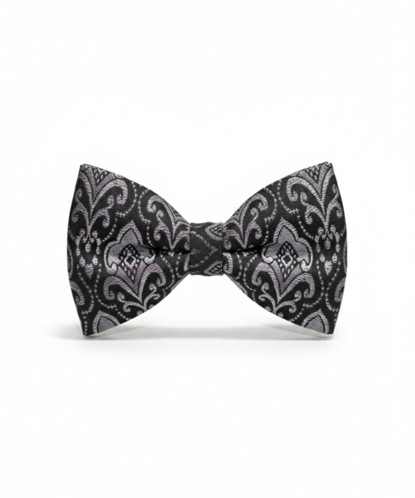 Black & Silver Patterned Bow Tie ? Elegant Formal Accessory
