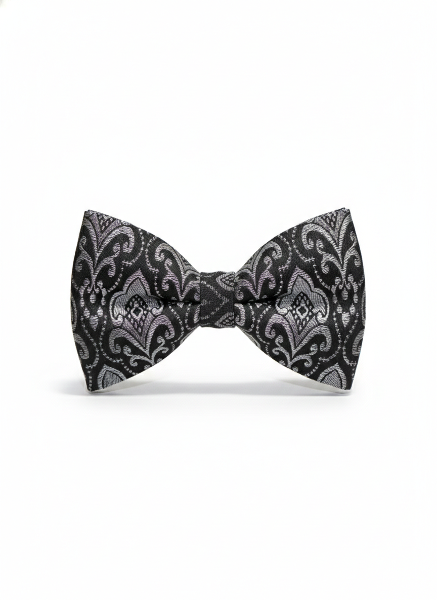 Black & Silver Patterned Bow Tie ? Elegant Formal Accessory